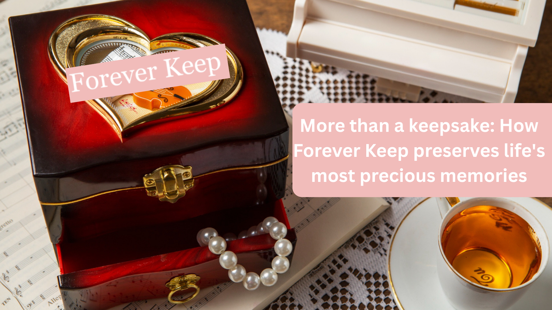 Forever Keep handcrafted keepsake trunks made in Canada, displayed with wedding and baby mementos