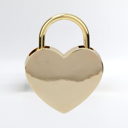 Personalized heart padlock in polished gold tone with matching key
